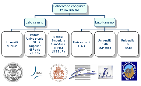 Schema della cooperazione italo-tunisina. 
                    Lato italiano: 
                      Universit di Pavia,
                      Istituto Universitario di Studi Superiori e 
                      Scuola Superiore Sant'Anna di Pisa. 
                    Lato tunisino:
                      Universit di Tunisi,
                      Universit della Manouba e
                      Universit di Sfax