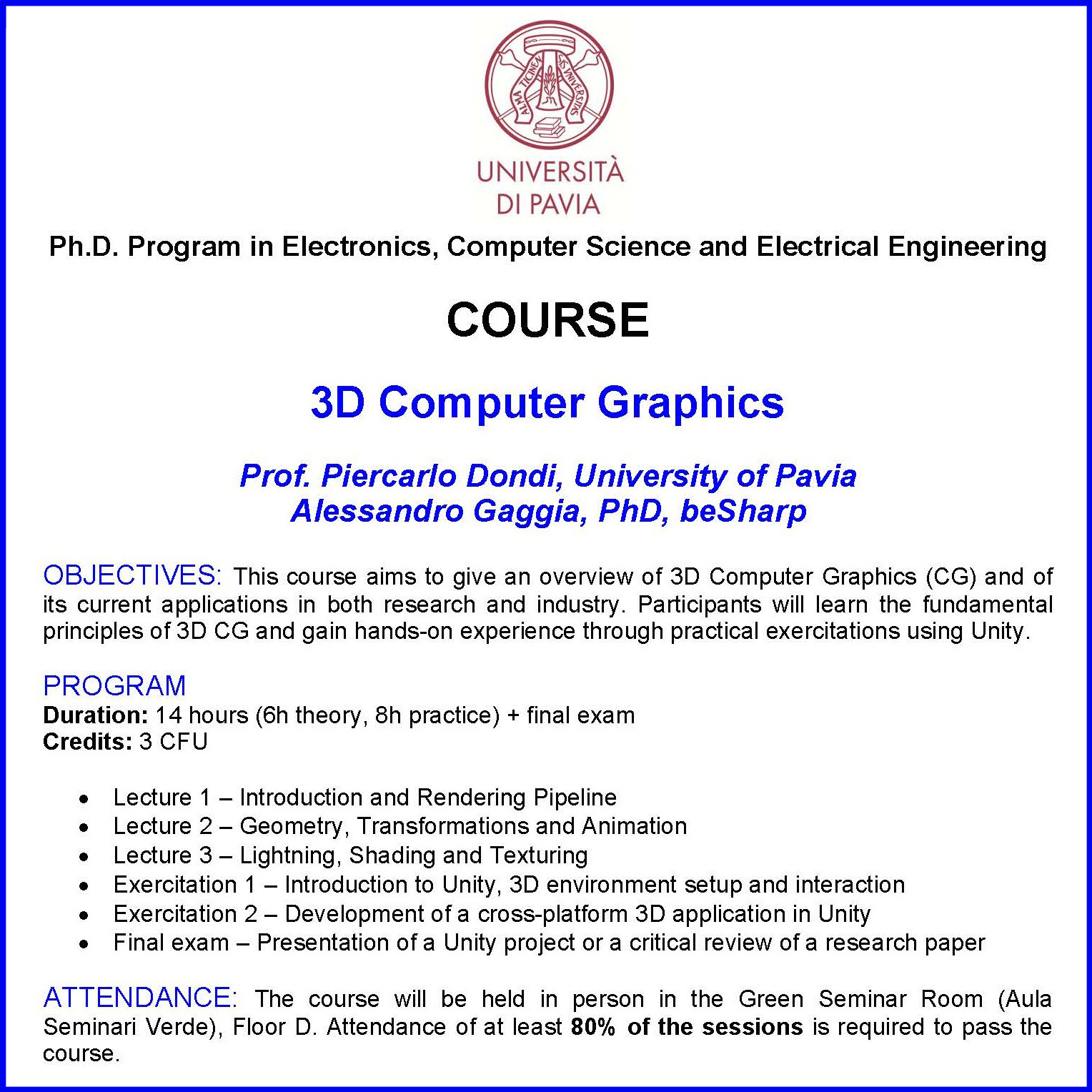 Course on 3D Computer Graphics 2026