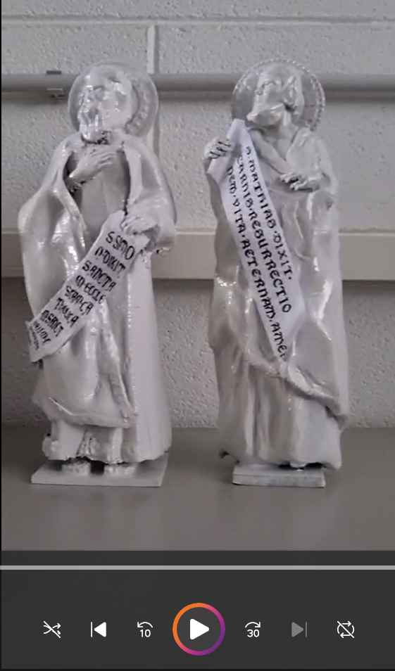screenshot video stampa 3D dei dodici apostoli dell'Arca di Sant'Agostino